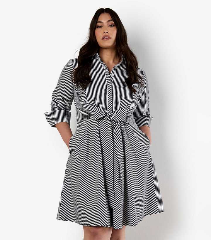 Apricot Curves Navy Striped Shirt Dress