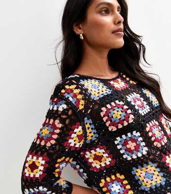 Sunshine Soul Black Crochet Patchwork Pattern Jumper