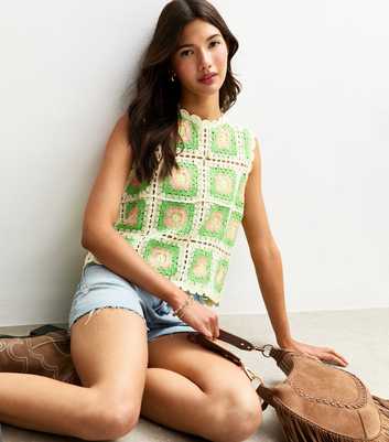 Sunshine Soul Green Crochet Sleeveless Knit Vest