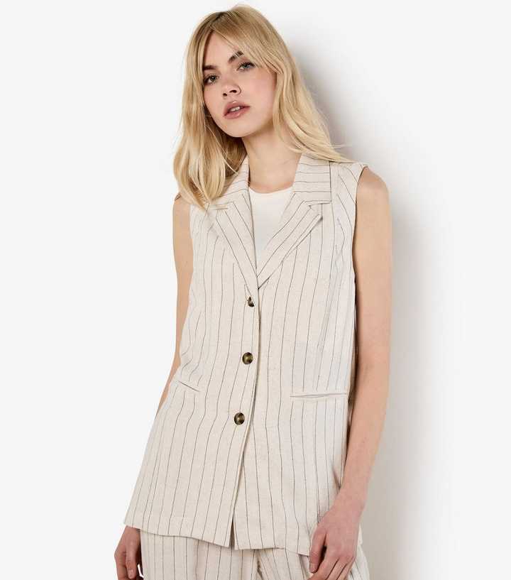 Apricot Stone Woven Long Length Pinstripe Waistcoat