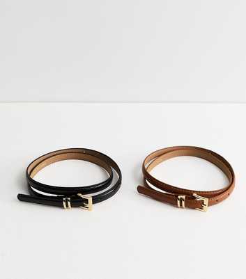 Pack Of 2 Black and Tan Faux Leather Buckle Belts