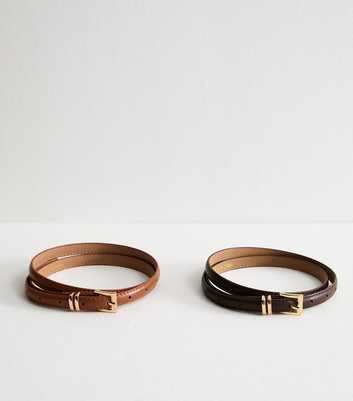 Pack Of 2 Brown Faux Leather Buckled Belts