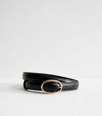 Black Oval Buckle Faux Leather Belt