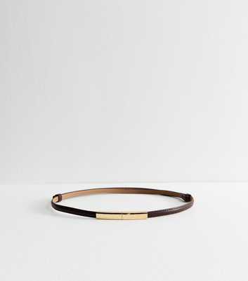 Dark Brown Faux Leather Bar Trim Skinny Belt
