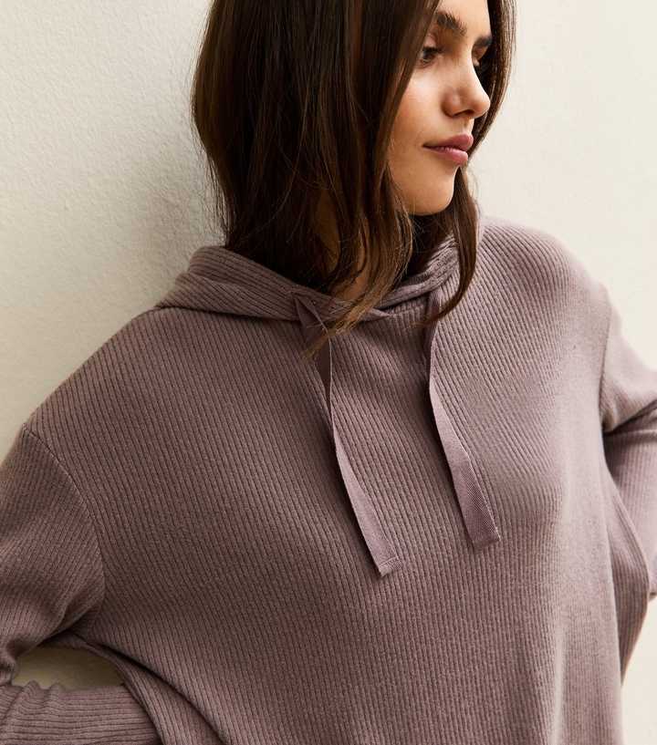 Mink Relaxed Brushed Rib Hoodie