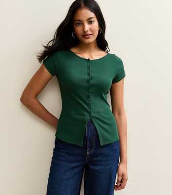 Green Ribbed Button Up Baby Tee