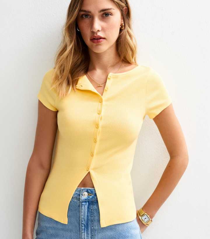 Yellow Ribbed Button Up Baby Tee
