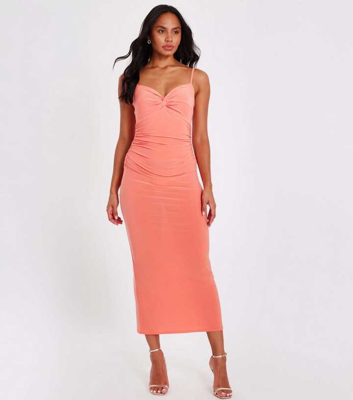 Satin Quiz Orange Dress Orange Satin Twist Back Slip Midi Dress Satin Quiz Orange Dress Orange Satin Twist Back Slip Midi Dress