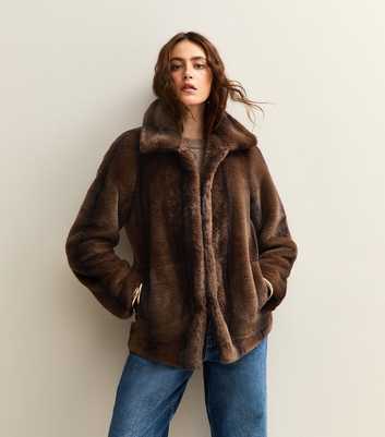 Brown Faux Fur Collared Jacket