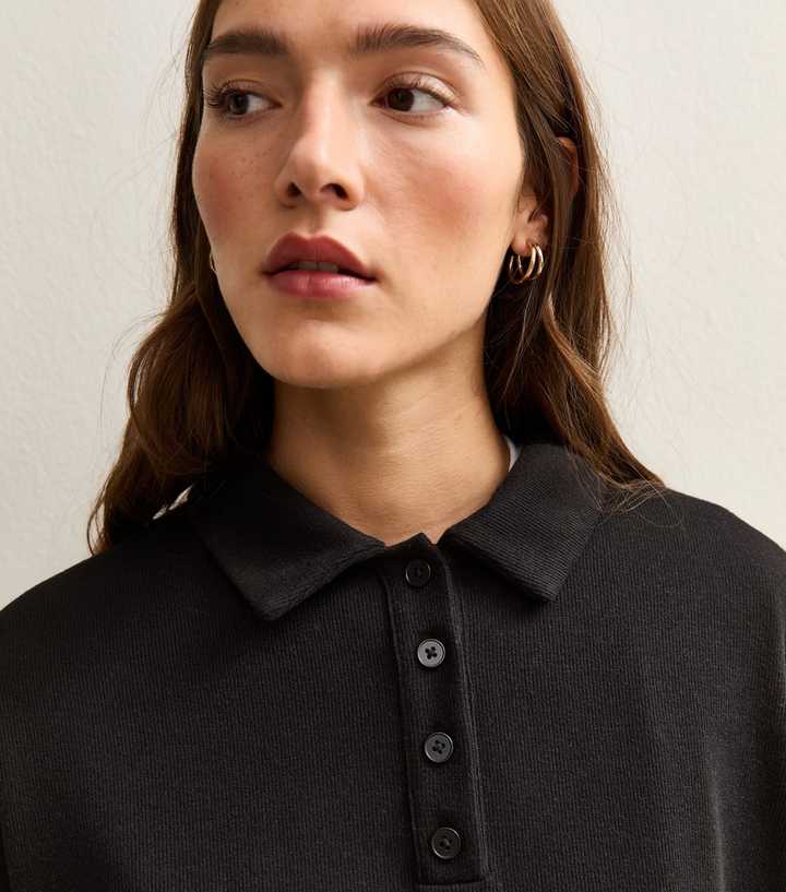 Black Soft Touch Longline Button Up Polo Top