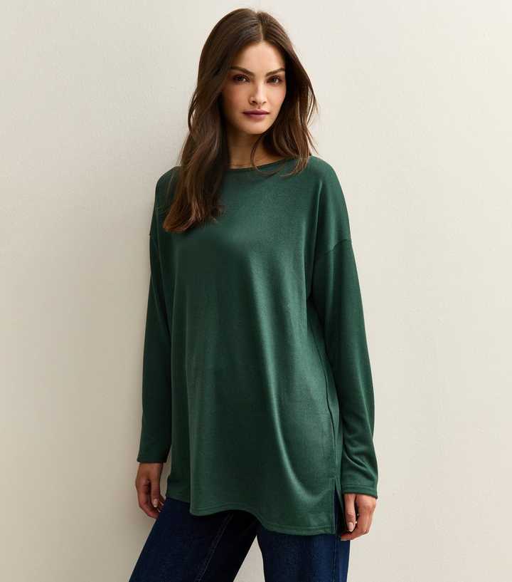 Tall Dark Green Soft Touch Oversized Long Sleeve Top