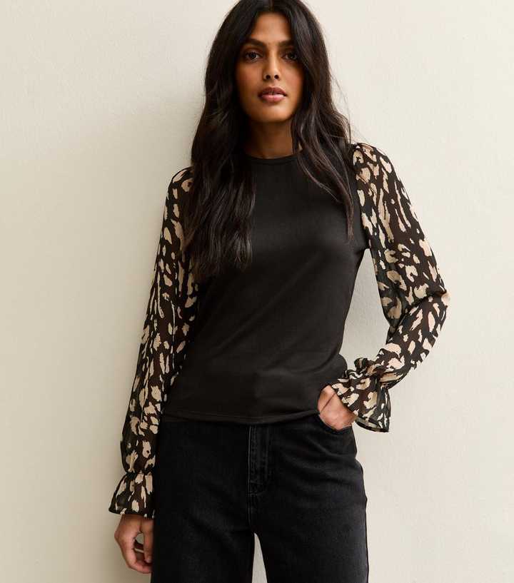 Black Soft Touch Contrast Sleeve Top