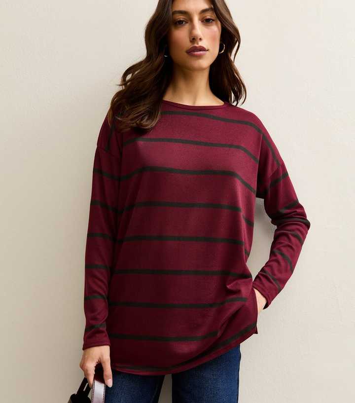 Tall Burgundy Long Sleeve Stripe Top