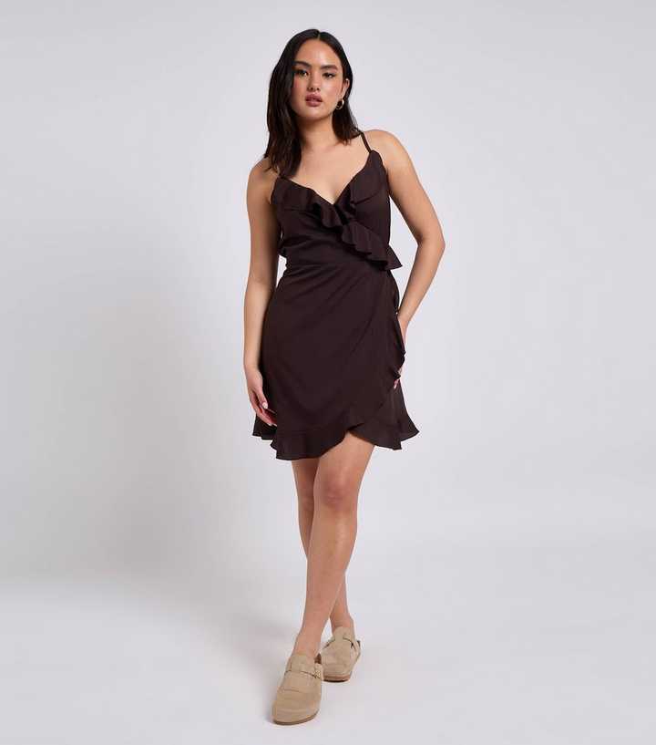Urban Bliss Brown Frill Trim Cami Tea Dress