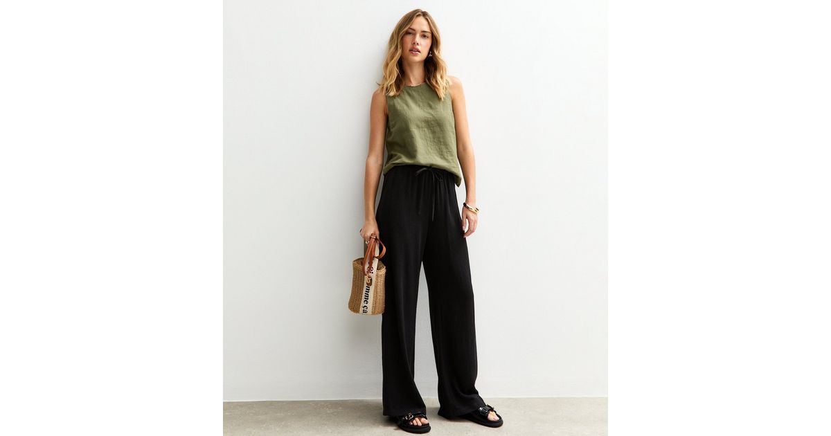 Black Linen Look Wide Leg Trousers | New Look