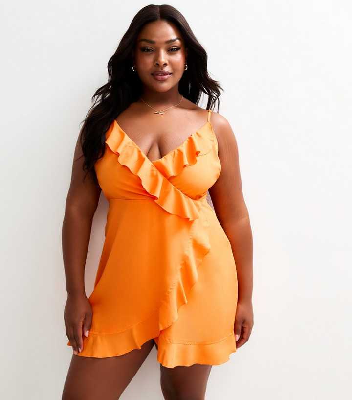 Urban Bliss Curves Orange Ruffle Trim Mini Dress