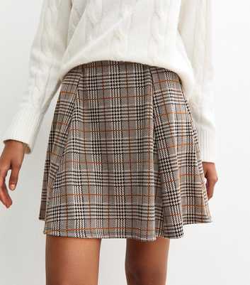 Grey Checked Pleated Mini Skirt