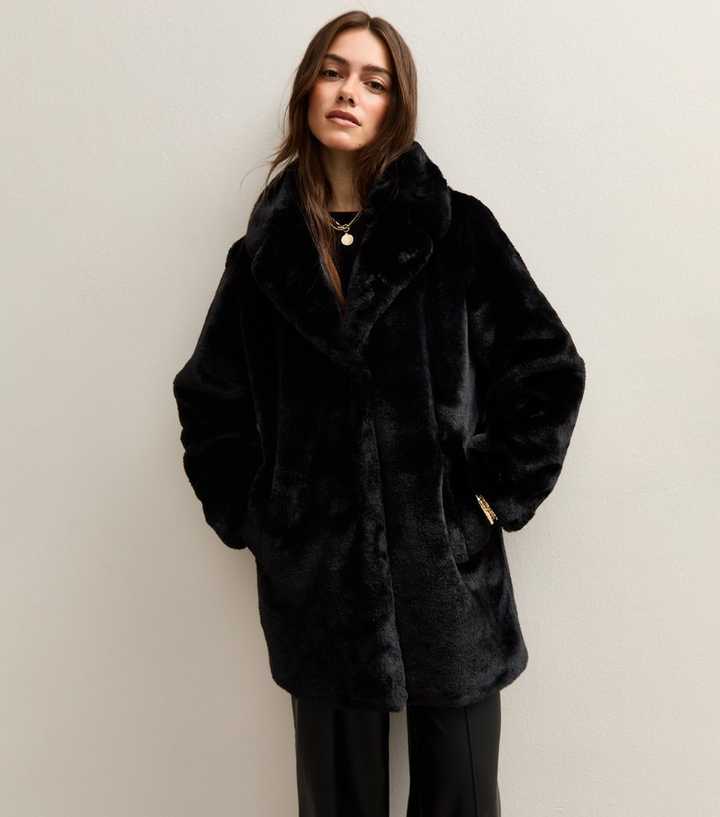 Petite Black Faux Fur Collared Jacket