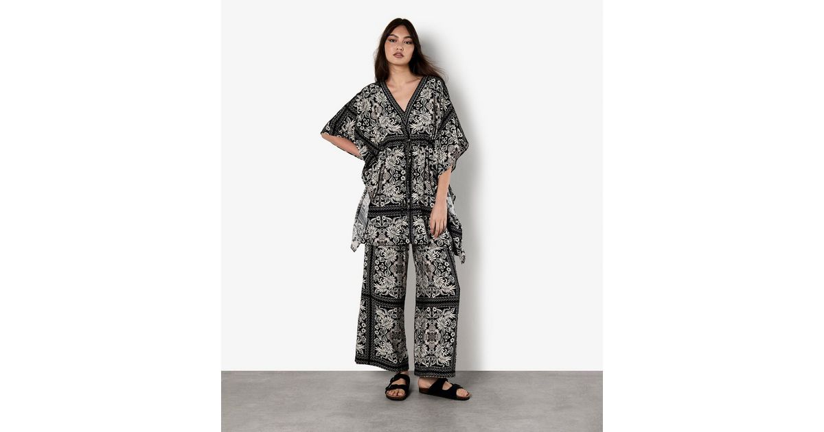 Apricot Black Scarf Print Kimono Mini Dress | New Look