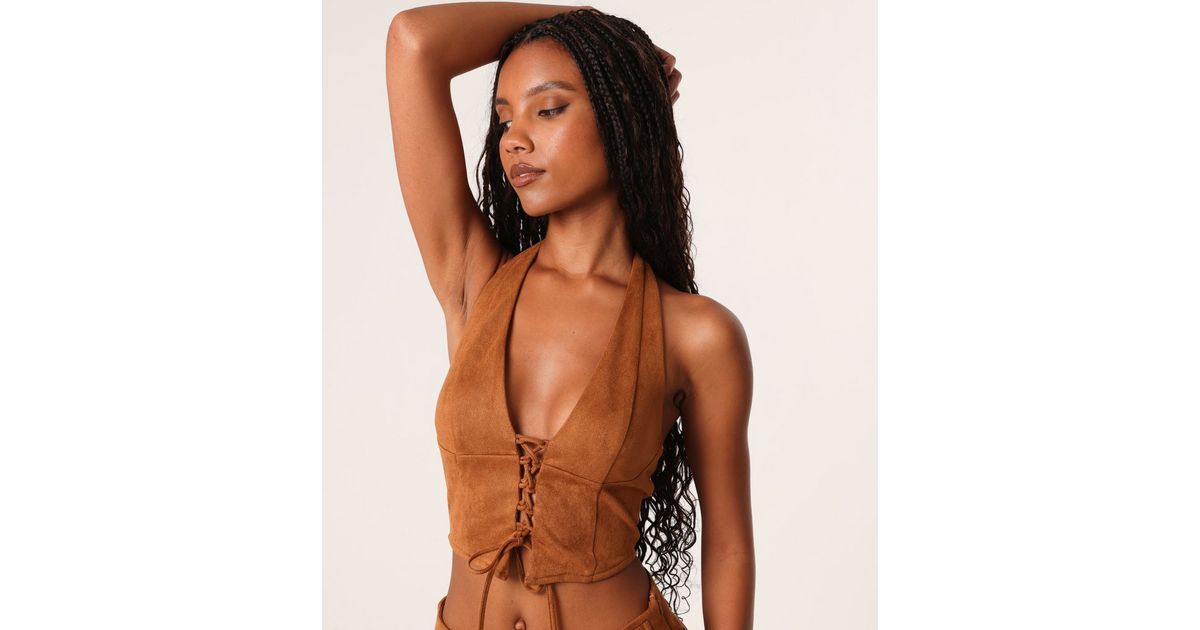 Pink Vanilla Brown Faux Suede Halter Top | New Look