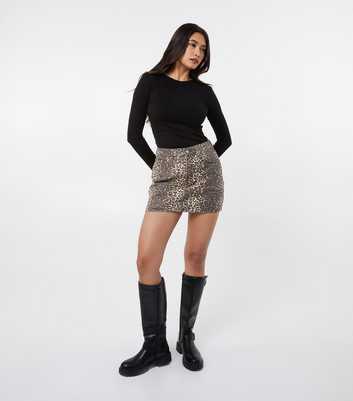 Pink Vanilla Brown Leopard Print Denim Mini Skirt