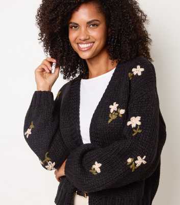 Blue Vanilla Black Floral Embroidered Cardigan