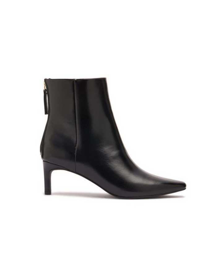 London Rebel Black Faux Leather Kitten Heel Ankle Boots