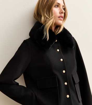 Black Faux Fur Collar Short Shacket