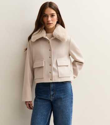Petite Off White Faux Fur Collar Shacket