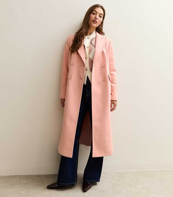 Pale Pink Double Breasted Midi Coat