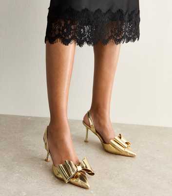 Public Desire Gold Double Tap Bow Court Shoes
