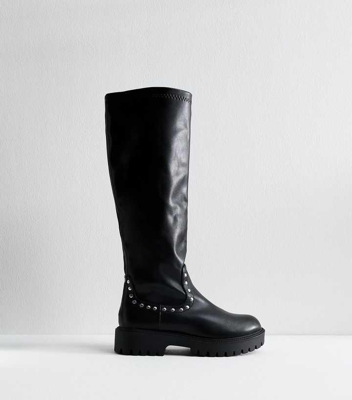 Public Desire Black Bleu Studded Faux Leather Boots