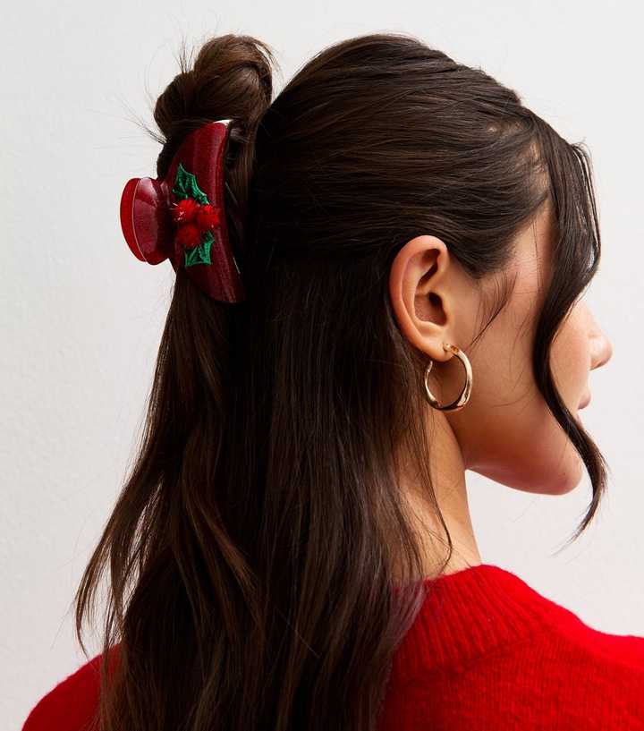 Red Christmas Holy Glitter Claw Clip