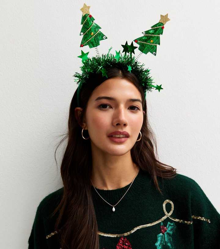 Green Christmas Tree Tinsel Headband