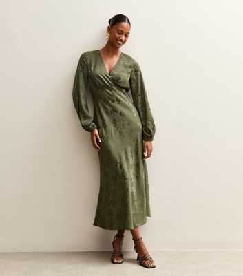 Dark Green Floral Jacquard Midi Dress