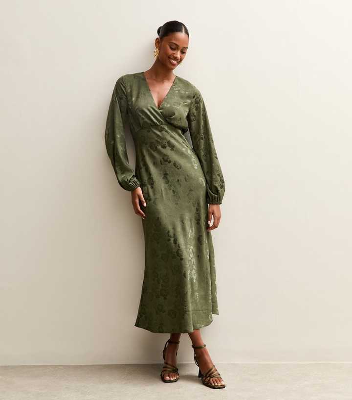 green jacquard midi dress Rihoas Square Neck Jacquard Slit Midi Dress for Women, Green / S main image 0