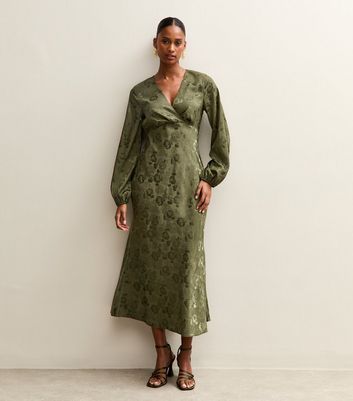 Dark Green Floral Jacquard Midi Dress | New Look