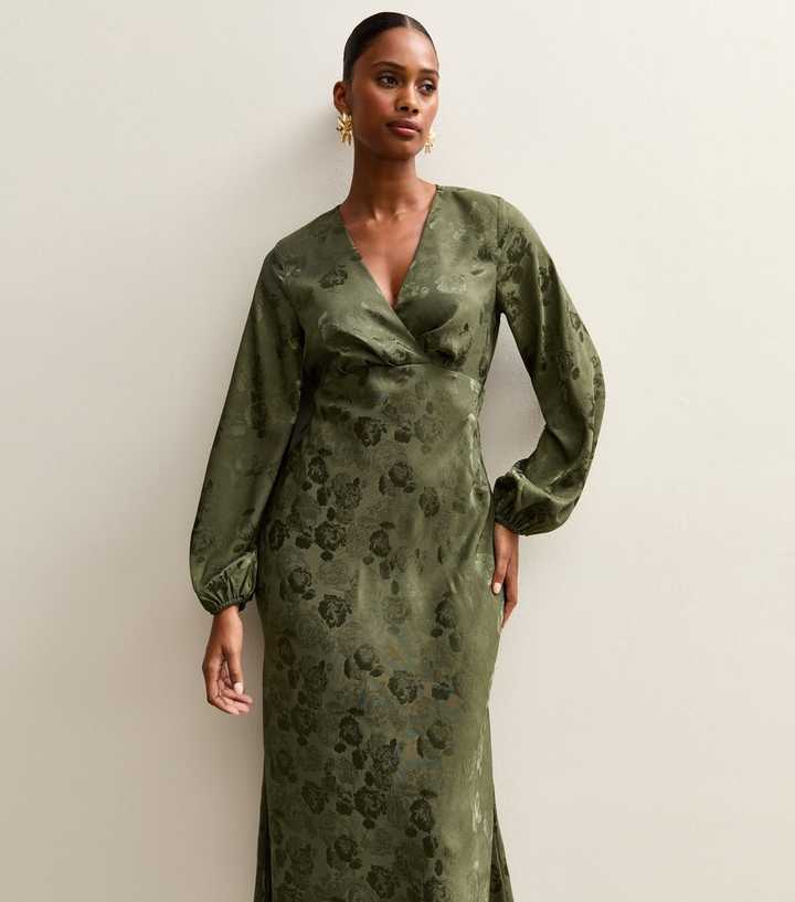 slim fit dress slacks Joni dark-green floral-print boho midi dress – LEONORA GYPSY main image 0