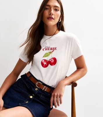 White Mon Cherie Cherry Print T-Shirt