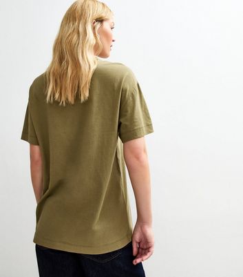 ★WAIKEI★ MY HAPPY IS Stamp Short Sleeve T-shirt Khaki YKBE Khaki Oversized Short Sleeve T-Shirt | New Look