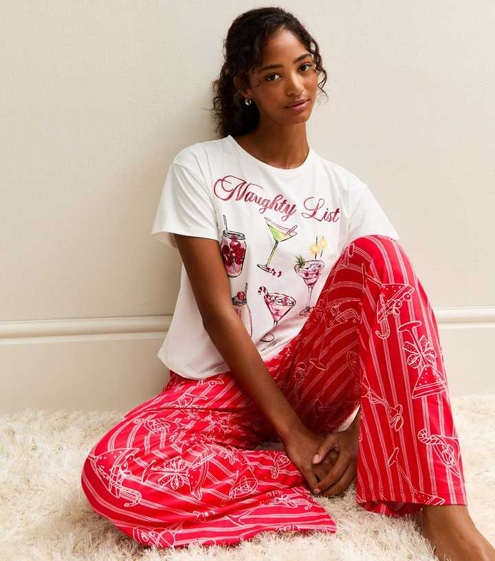 Red Cocktail Print T-Shirt and Trousers Pyjama Set