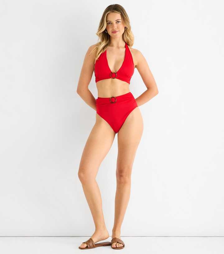 Gini London Red Tortoiseshell O Ring Halter Neck Bikini Top