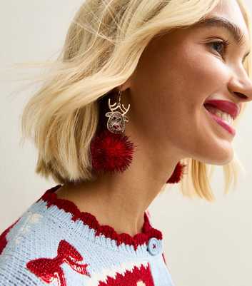 Gold Tone Christmas Rendeer Hook Earrings