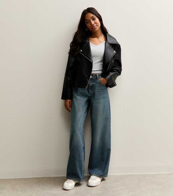 Girls Mid Blue Wide Leg  SkaterJeans