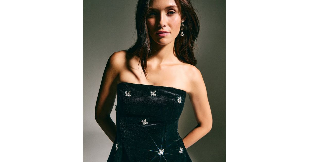Black velvet bandeau top with heart pattern