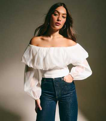White Organza Off The Shoulder Top