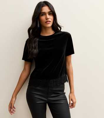 Black Lace Trimmed Velvet Top