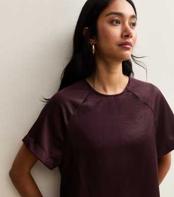 Dark Burgundy Satin Short Raglan Sleeve Top