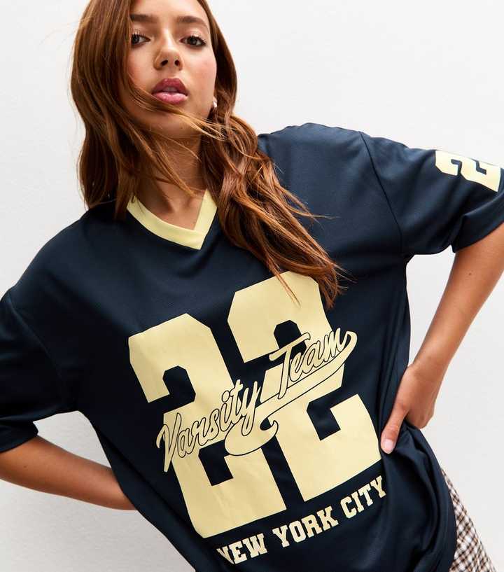 Girls Navy 22 Varsity Team NYC Football Top