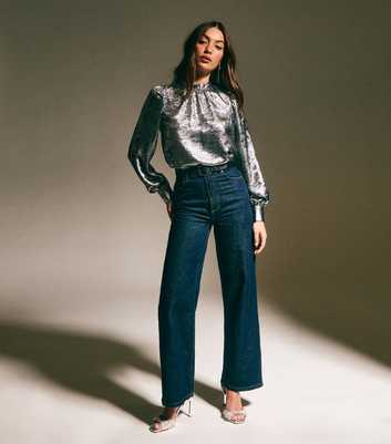 Mid Grey Metallic High Neck Blouse